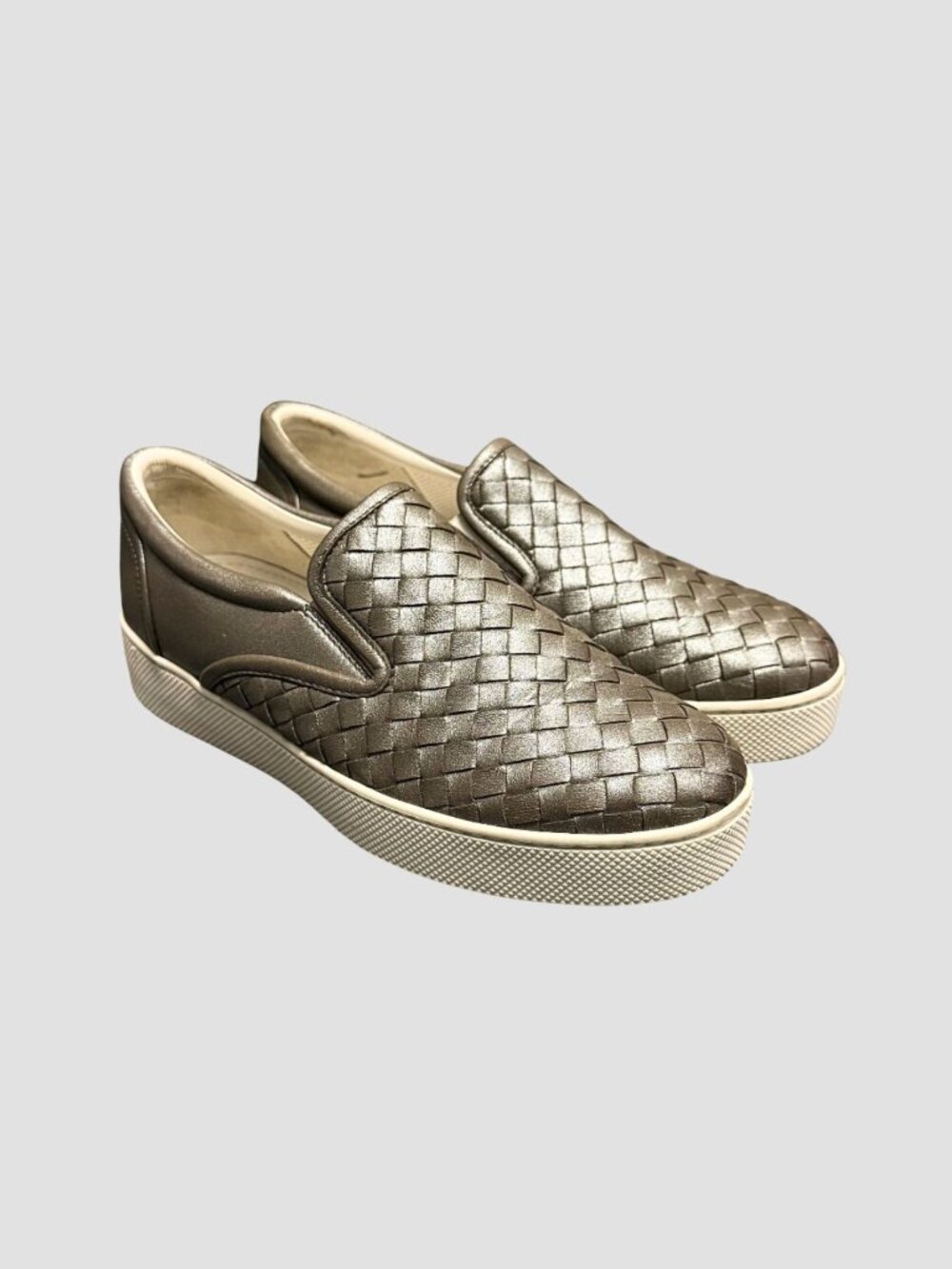 BOTTEGA VENETA Dodger Olive Metallic Intrecciato Leather Low Top Sneakers